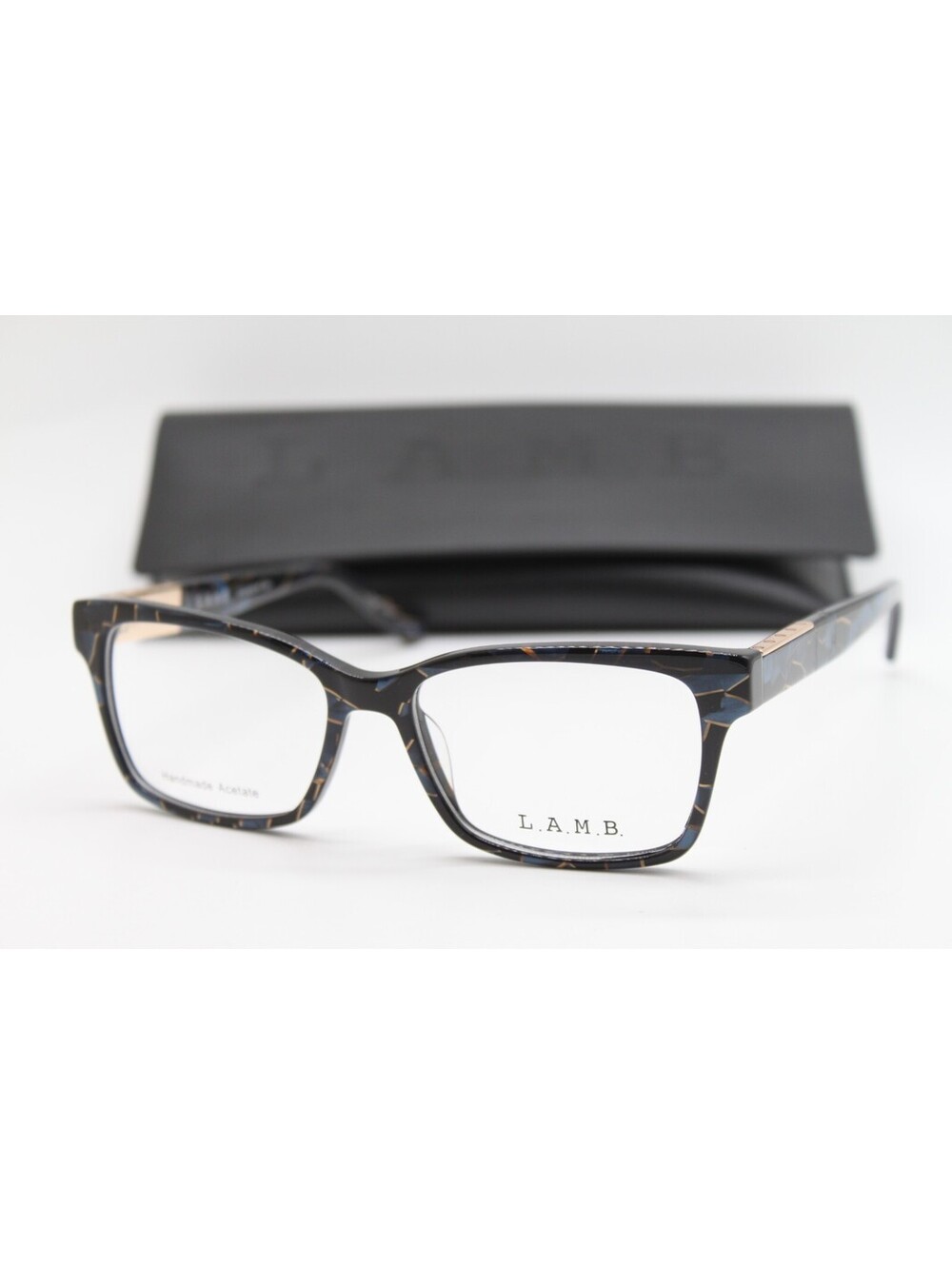 NEW L.A.M.B. LA060 BLU BLUE BLACK GOLD AUTHENTIC EYEGLASSES W/CASE 53-16